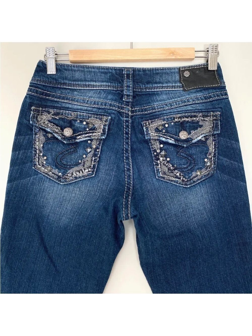 Silver Suki Mid Baby Boot Jeans Women's Sz 26x31 Embellished Pockets